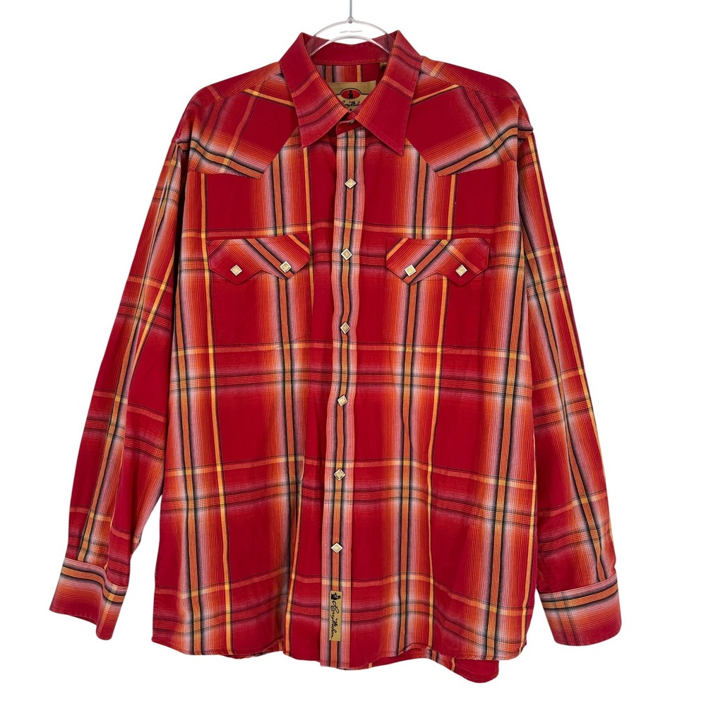 Larry Mahan Cowboy Collection Mens Red Plaid Pearl Snap Western Shirt Large